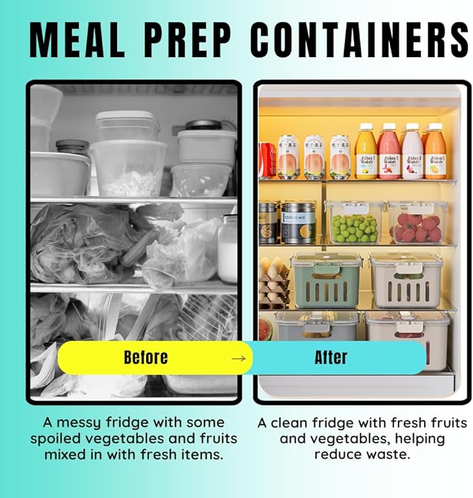 5-Pack Fruit Containers for Fridge Keep Fresh – Airtight Food Containers with Lids, Produce Saver with Removable Colander, Fridge Organizers, Microwave & Dishwasher Safe (Cream)