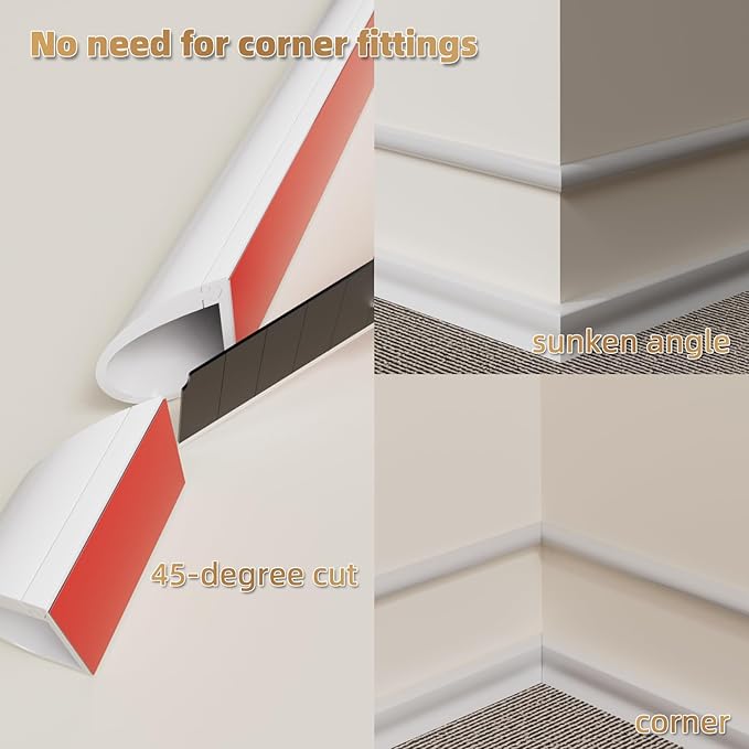 118" Side Open One Cord Hider (<1/4") for Wall Mounted Tv,Extension Cable Cover to Hide Conceal Cords Along Wall,Wire Raceway Management Cable Concealer Channel,Electric Cord Organizer Wiremold,White