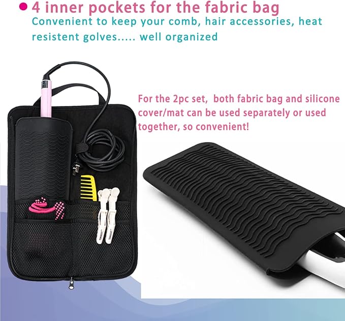 WK IEASON Hair Flat Iron Case Holder Canvas Bag Heat Resistant Curling Iron Straightener Holder Bag for Hair Tools Curling Iron Organizer Bag (Leavies-Fabric bag)