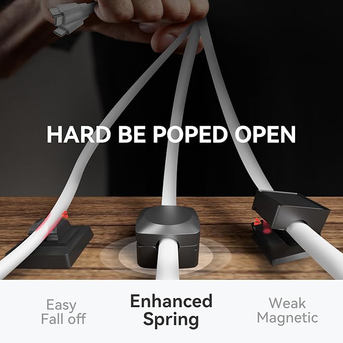 Rotatable Cord Organizer, Enhanced Spring Cable Clips, Strong Adhesive Cable Management, Desk Cord Holder for Nightstand, Office Accessories and Car (8*Black)