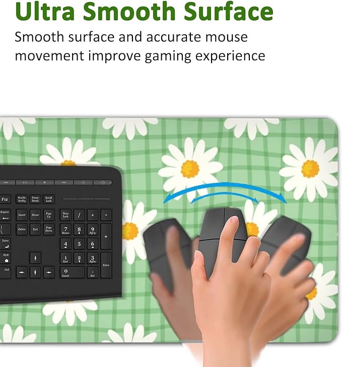 Daisy Floral Gaming Mouse Pad XXL Large Desk Mouse Pad Keyboard Mat with Stitched Edges Waterproof Non-Slip Desk Mat for Laptop,Keyboard,Computer 35.4 * 15.7 Inch