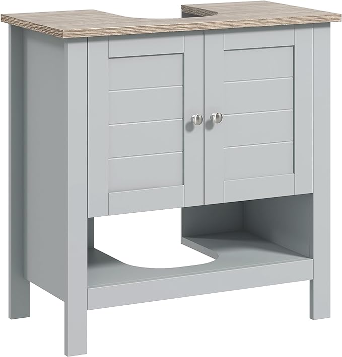 Kleankin Pedestal Sink Storage Cabinet, Under Sink Bathroom Vanity with Adjustable Shelf and Open Bottom Shelf, Gray