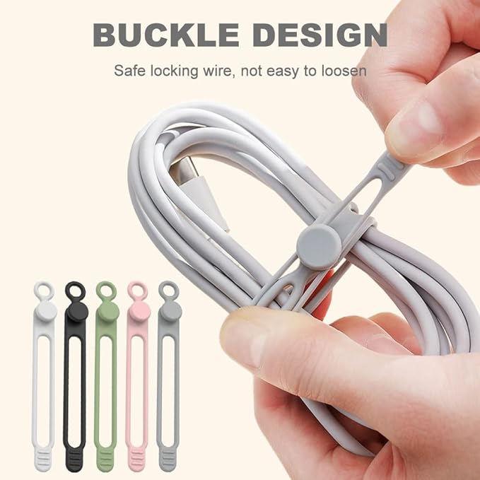 Data Cable Organizer, Silicone Cable Ties Reusable - Elastic Cord Organizer for Electronics, Adjustable Wire Ties for Cable Management,Computer Wires,Phone Charger,Earphone,Home Office (Pink, 20PCS)
