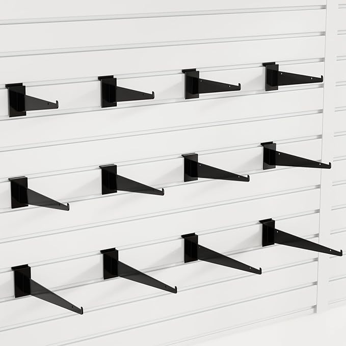 10" Black Slat Wall Shelf Brackets,10 PCS Slat Wall Brackets with Lip, Floating Metal Slat Wall Accessories