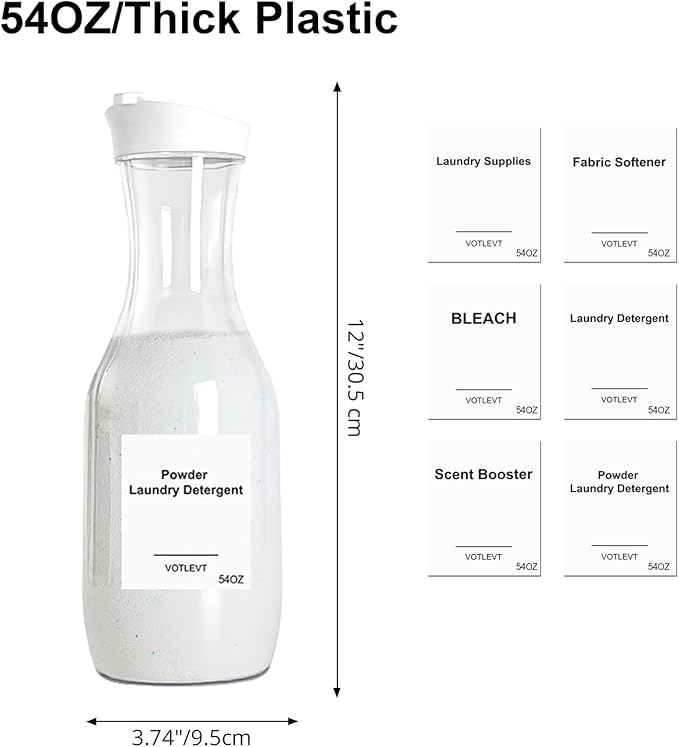 54 OZ Laundry Detergent Dispenser, Laundry Soap Dispenser, Liquid Laundry Detergent Container and Organizer, Clear Plastic Fabric Softener and Laundry Powder Dispenser for Laundry Room, 3Pack