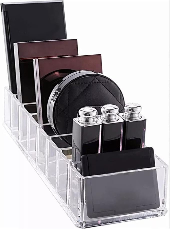 JUOPZKENN Transparent Acrylic Makeup Stand,8 Spaces Eyeshadow Palette Organizer,Cosmetic Storage Holder Display Stand Rack for Bathroom Countertop Vanity