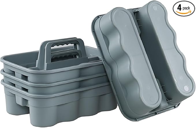 Plastic Cleaning Storage Caddy, Plastic Cleaning Supplies Caddy with Handles, Gray, 4 Packs
