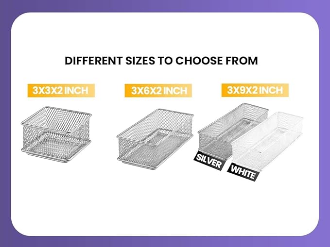 YBM HOME Silver Mesh Drawer Cabinet and or Shelf Organizer Bins, School Supply Holder Office Desktop Organizer Basket (2, 6x9x2 Inch)