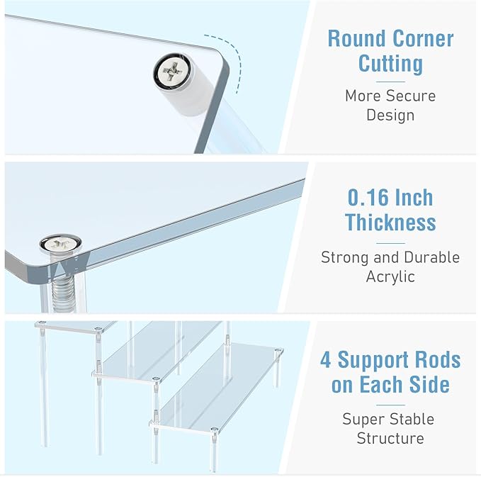 Acrylic Display Risers, 3 Tier Perfume Organizer Stand, Clear Cupcake Stand Holder, Large Shelf Risers for Figures, Dessert Shelves for Party, Display Shelf for Decoration and Organizer