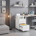 3-Drawer Metal Mobile File Cabinet with Lock, White Rolling Filing Cabinet for Letter/Legal/A4 Folders, Under-Desk Storage Organizer with Pencil Tray, 17.71" x 15.35" x 23.62" for Home & Office