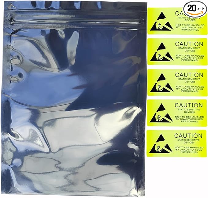 20pcs 11.8x15.7in/30x40cm Large Anti Static Bags with 20pcs Stickers, Premium Resealable Antistatic Bag,ESD Bags for Computer Electronic Devices