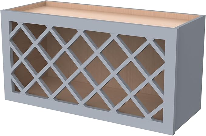 Solid Wood RTA Wine Bottle Rack Wall Cabinet with Lattice Panels - Wine Storage for Bar, Pantry, Cellar - Mocha (30'W 12'D 18'H)