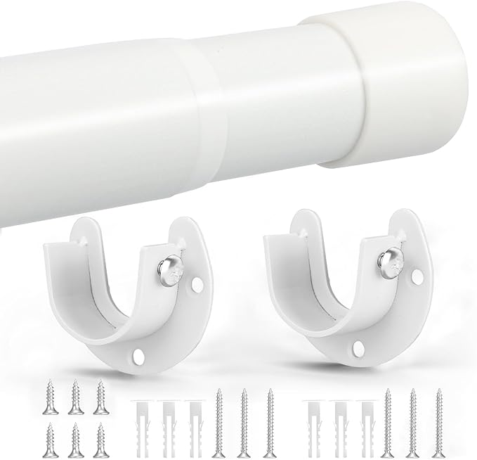 Closet Rod, 17 to 38 Inch Closet Rods for Hanging Clothes, Heavy Duty Adjustable Closet Hanging Rod Bar White Closet Poles for Wardrobes, Closet, Bathroom, Windows,1.3 Inch Diameter