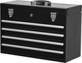Metal Tool Box with 4 Drawers Portable Steel Tool Chest with Metal Cylinder Lock and Latch Closure, Liner, Powder Coating, Suitable for Garage, Warehouse and Outdoor Repair Job-Black