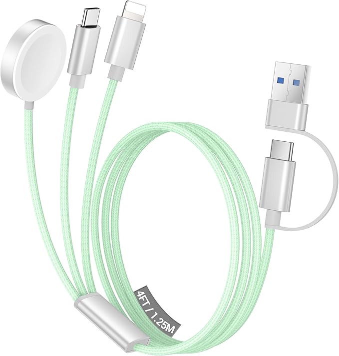 Temdan for Travel Vacation Essentials,3 in 2 USB C Cable for Apple Watch Charger/iPhone 16 Charger/Lightning,Multi Charging Cable Cord,Camping Essentials,Designed for iWatch & iPhone 16-12-4FT Green