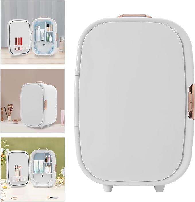 Mini Skincare Fridge,12L Makeup Cosmetics Refrigerator Beauty Fridge for Cosmetic Storage Skincare Fridge Portable Small Refrigerator for Cosmetics, Skin Care (White, Without ED Light Mirror)