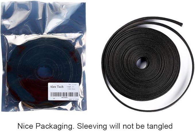 25ft - 1/8 inch PET Expandable Braided Sleeving – Black – Alex Tech Braided Cable Sleeve