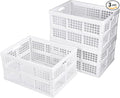 3-Pack Plastic Collapsible Storage Crates-30L,Foldable Plastic Crates for Storage (White)
