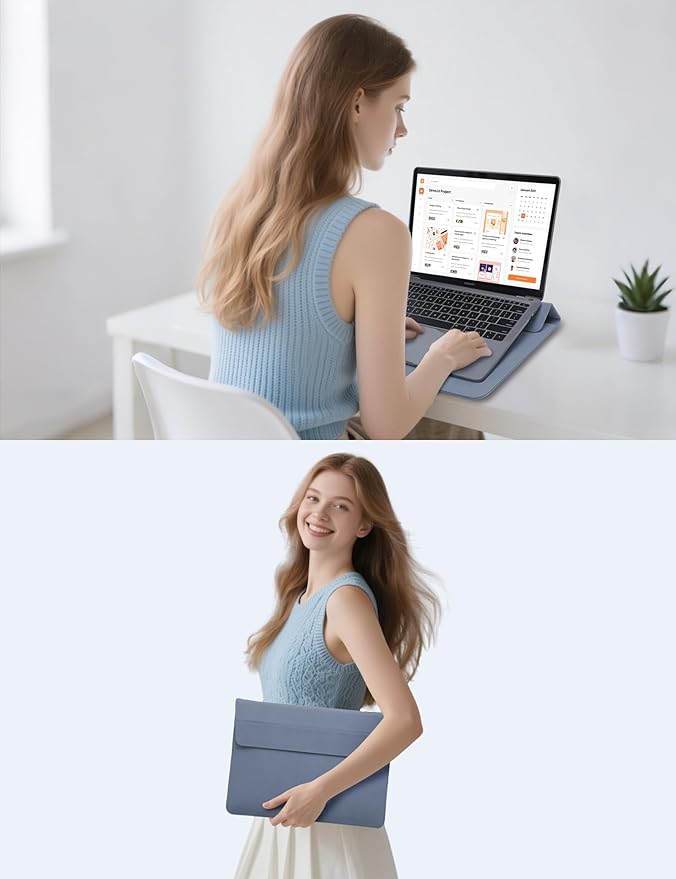 HYZUO 13 Inch Laptop Sleeve with Stand Feature for MacBook Air 13 M4 M3 M2 M1 2025-2018, MacBook Pro 13 M2 M1, 13" iPad Pro/Air, Surface Pro, with Carry Bag, Haze Blue