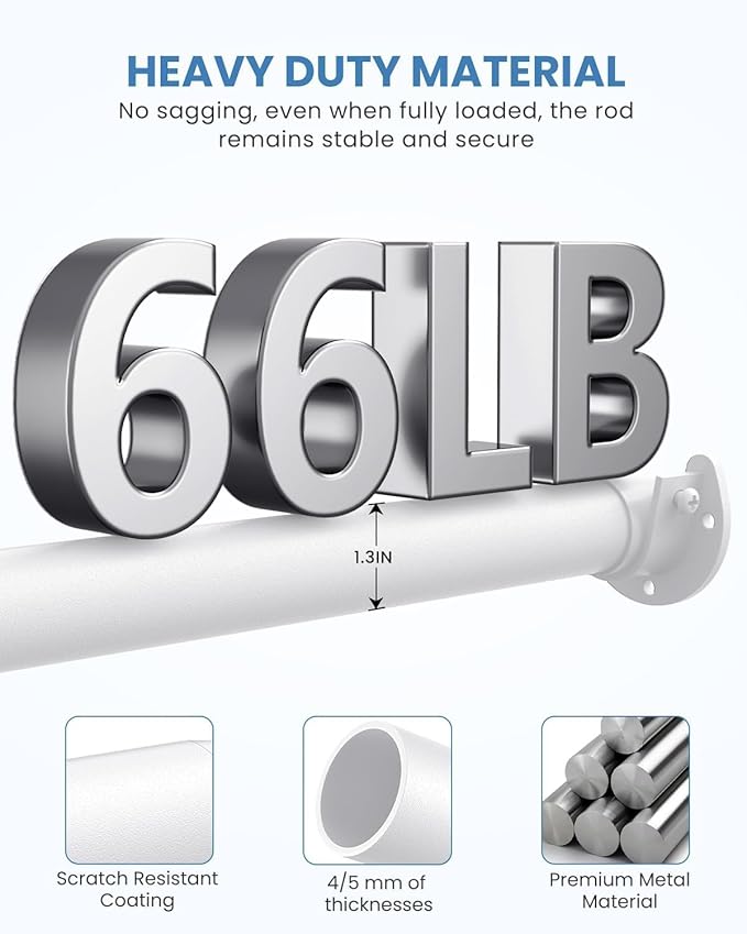 3 PACK Closet Rods for Hanging Clothes, 17 to 54 Inches Stepless Adjustable Metal Closet Rod, 1.3 Inches Heavy Duty Clothes Hanging Rod for Closet Wardrobes Laundry RV, White