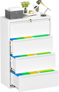 Bonusall 4 Drawer Lateral File Cabinet with Lock, Locking Metal lateral Filing Cabinet for Office Steel lateral File Cabinet, Large Horizontal File Cabinet Locked by Keys-White