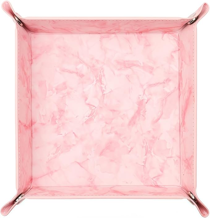 siduater Valet Tray Desktop Storage Organizer – Vegan Leather Catchall Bedside Vanity Tray Nightstand Caddy Holder for Remote Controller, Watch, Keys, Phone, Wallet, Coin, Jewelry, Marble Pink