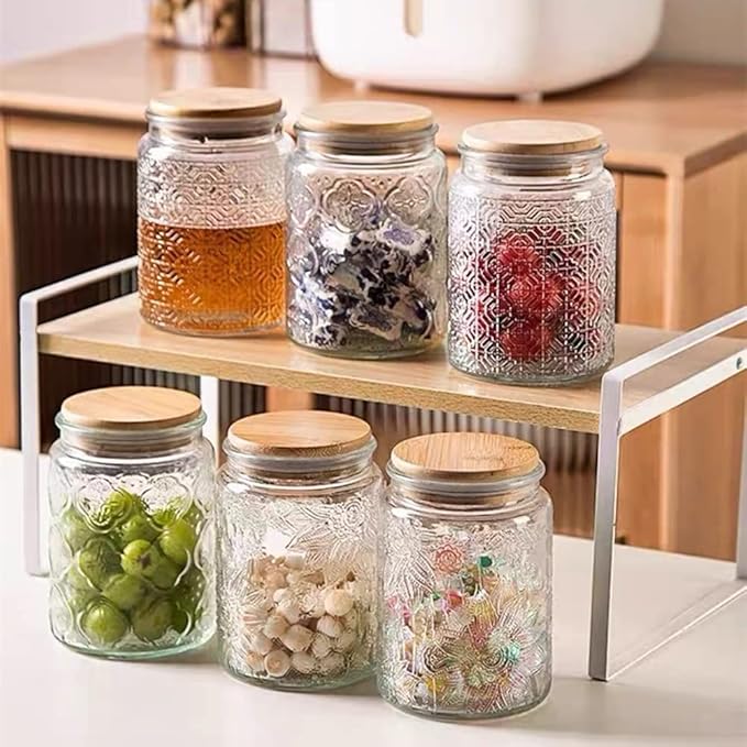 ANSQU Vintage Glass Jar with Lid, 23.7oz Airtight Glass Storage Canister Glass Food Storage Containers for Kitchen Counter, Pantry, Decorative Jar for Coffee, Tea, Sugar, Candy Cute Jar