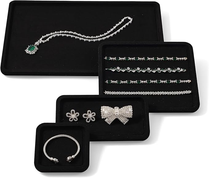 Microfiber Jewelry Display Flat Tray for Rings Earrings Necklace Bracelet, Jewelry Photograph Display Catchall Organizer Tray Dish(XS,Black)