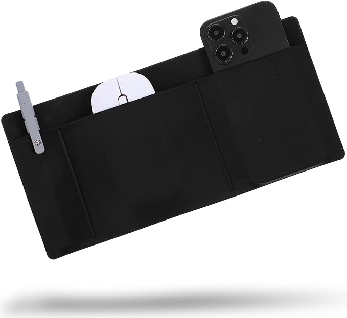 3-Pocket Organizer Mouse Holder for Laptop External Hard Drive SSD Holder Sleeve Computer Accessories Stick on Pouch Organizer Adhesive Pocket Storage Sleeve for Mouse HDD SSD Cables