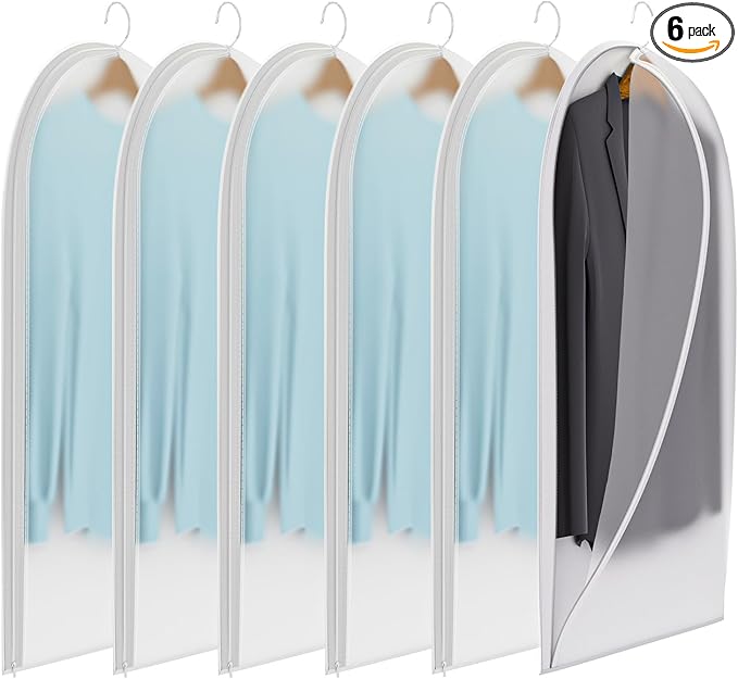 Clear Garment Bags for Hanging Clothes,40in Dress Clothing Suit Coat for Sweater Closet Storage Translucent Garment Dress Hanging Garment Bags Clothes Covers (6-Pack)