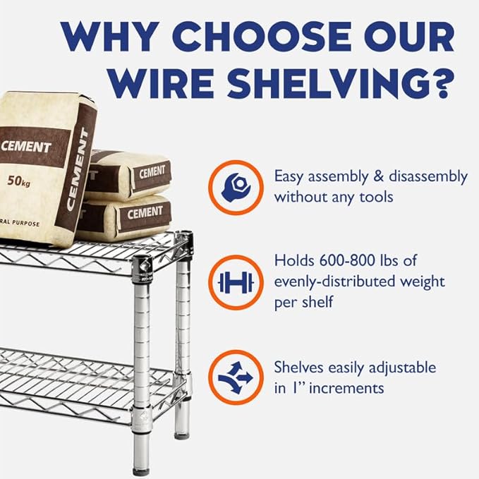 Shelving Inc. 8" d x 12" w x 54" h Black Wire Shelving with 5 Tier Shelves, Weight Capacity 300lbs Per Shelf