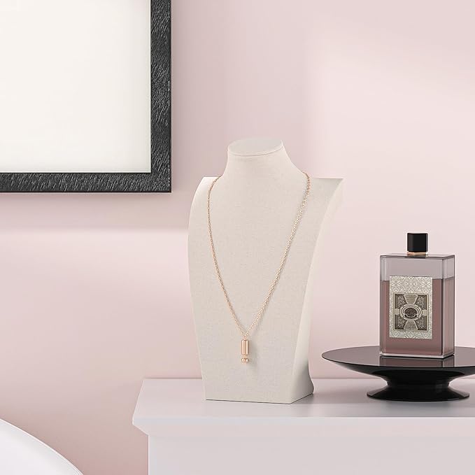 Necklace Bust Display Stand, Necklace Holder, Pendant Chain Necklace Organizer for Women (Beige Velvet, L 4PCS)