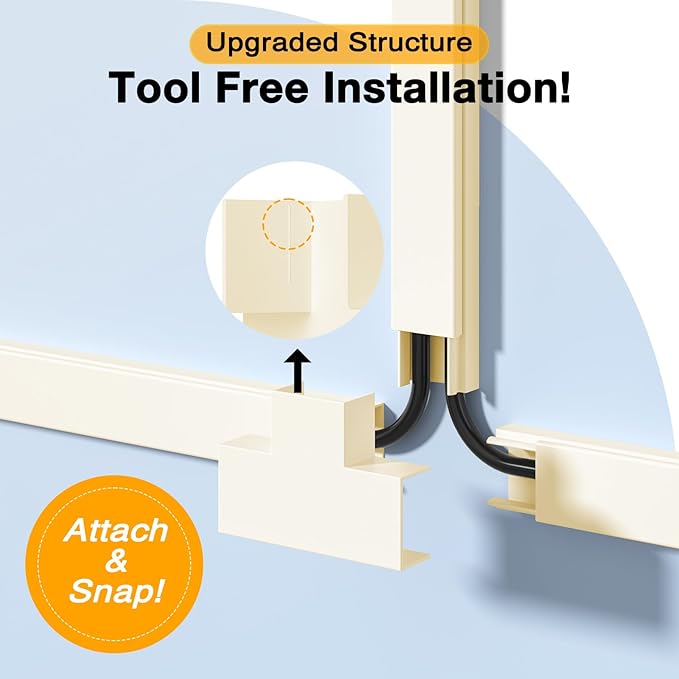 Cord Cover Wall, 157in Delamu Cord Hider Wall Mounted TV, Wire Covers for Cords Cable Management, Cable Raceway Cable Hider Concealer, Cable Cover Wire Hider to Hide Cords, 10XL15.7W0.95H0.55in Beige