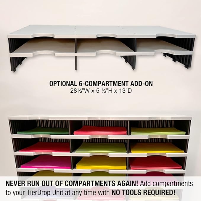 Ultimate Office TierDrop Desktop Organizer Document, Forms, Mail, and Classroom Sorter with Optional Add-On Tiers for Easy Expansion (Gray w/Black, 6-Compartment Unit)