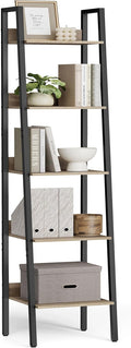 VASAGLE Bookshelf, 5-Tier Narrow Book Shelf, 11.8 x 13.3 x 66.9 Inches, Ladder Shelf for Home Office, Living Room, Bedroom, Kitchen, Camel Brown and Ink Black ULLS109B50V2