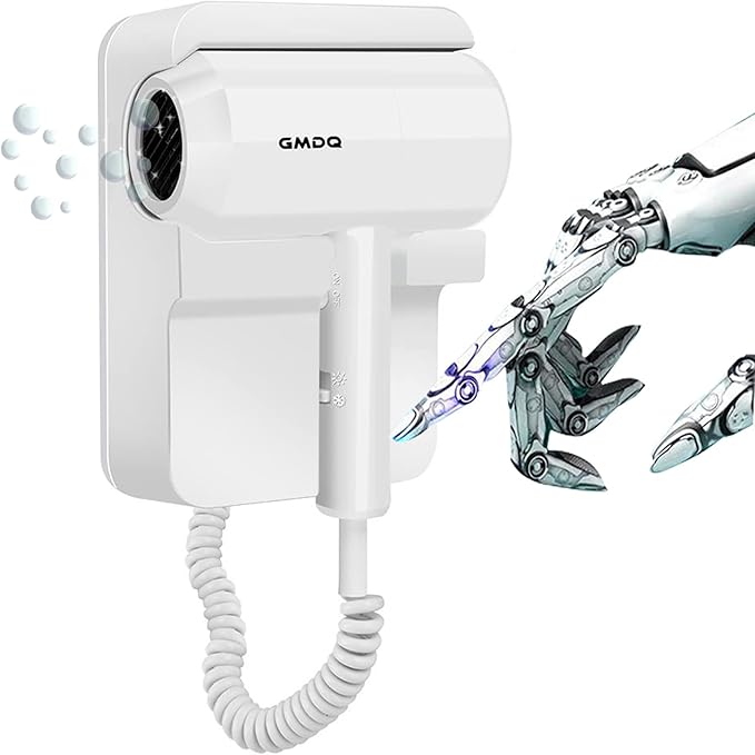 Hotel Wall Mounted Hair Dryer for Bathroom,Restroom Professional Blow Dryer,with Stand Rack,Specialised Motor for Salon,Fast Drying - Gifts【Massage Comb,Screws+ Adhesive】 110V