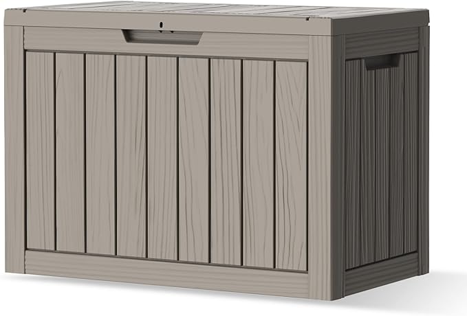 Outdoor Storage Box - Lockable Waterproof UV-Resistant Resin Deck Box for Patio Cushions, Garden Tools, Pool Accessories, Black/Grey, 45(Grey, 45 Gallon)