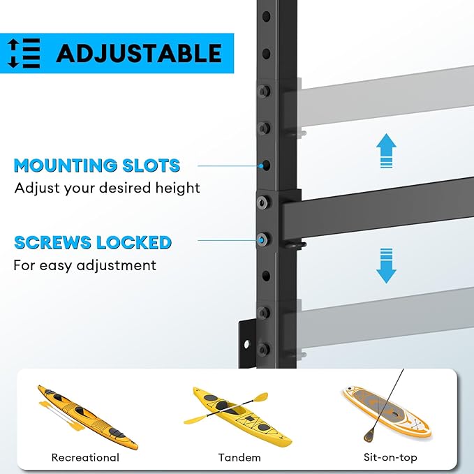 Kayak Storage Rack Heavy Duty, Adjustable Wall Mount Hanger for Indoor Garage & Outdoor Storage, Storage Rack for Kayak, Canoe, Surfboard & Paddle Board (Kayak Storage Rack Wall Mount 2)
