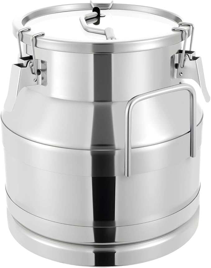 20L/5.3Gallon Stainless Steel Milk Can Wine Pail Bucket Water Jug Liquid Storage Pail w/Lid Commercial Fermentation Barrel Heavy Duty Liquid Storage Kitchen Rice Cereal Grain Coffee Bean Container