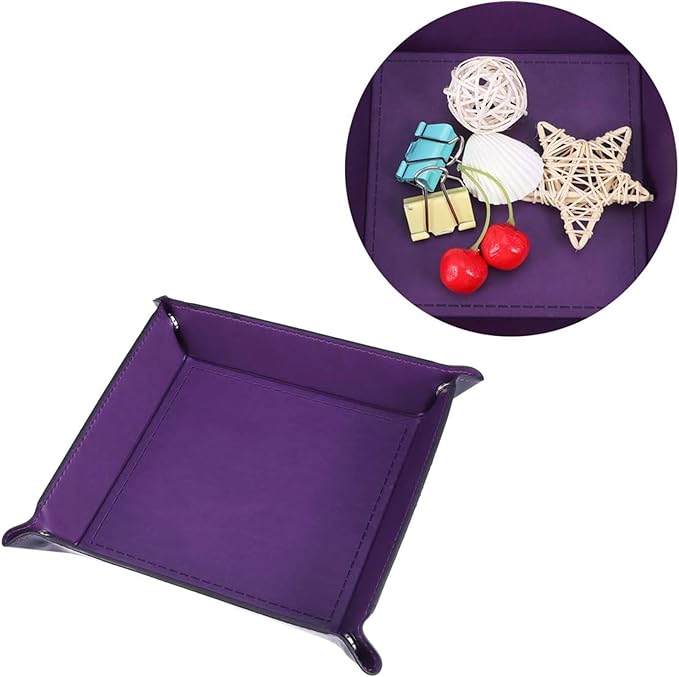 siduater Valet Tray Desktop Storage Organizer – Vegan Leather Catchall Tray Bedside Vanity Tray Nightstand Caddy Holder for Remote Controller, Watch, Keys, Phone, Wallet, Coin, Jewelry, Purple