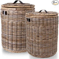 The Basket Lady Round Wicker Hamper | Wicker Laundry Hamper Nested Set of 2 Serene Grey…
