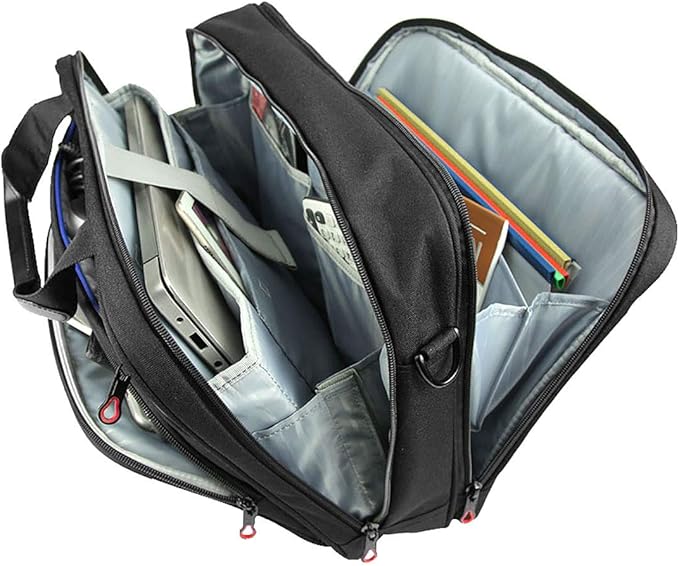 KROSER Laptop Bag 15.6 Inch Briefcase Messenger Bag Water Repellent Computer Case Shoulder Bag Durable Tablet Sleeve with RFID Pockets for Business/College/Women/Men - Black/Red