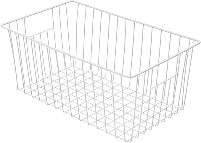 16" Upright Freezer Organizer Baskets, Wire Storage Bins Large Bakset for Freezer, Pantry, Kitchen, Bathroom Organizing, White, Set of 4