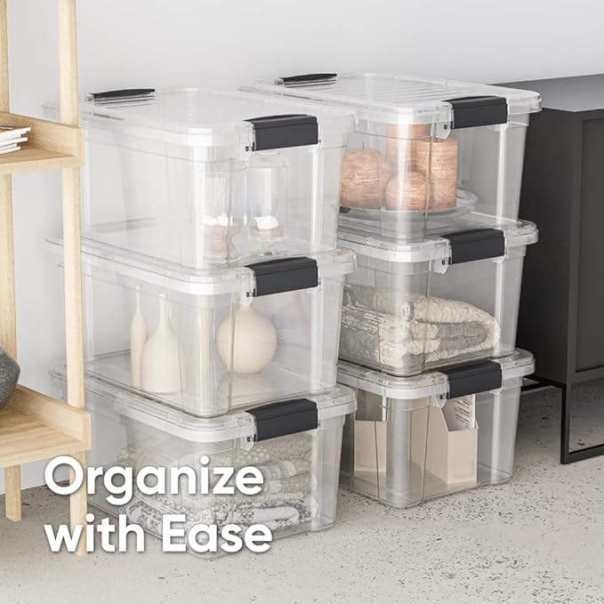 Superio Clear Storage Box with Lid, 14.25 Quart Plastic Container Bins for Organizing, Stackable Crates, BPA Free, Non Toxic, Odor Free, Organizers for Home, Office, School, and Dorm