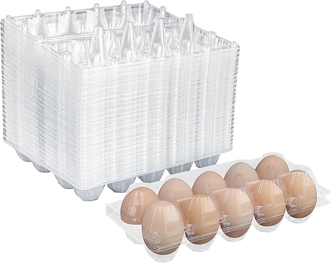 98 Pack Bulk Egg Cartons, Clear Plastic Chicken Egg Holders, Egg Tray Carton Holder for Home & Kitchen, Farm & Market Use, An Eco-Friendly Egg Storage Solution, 10 Grids(Medium Size)