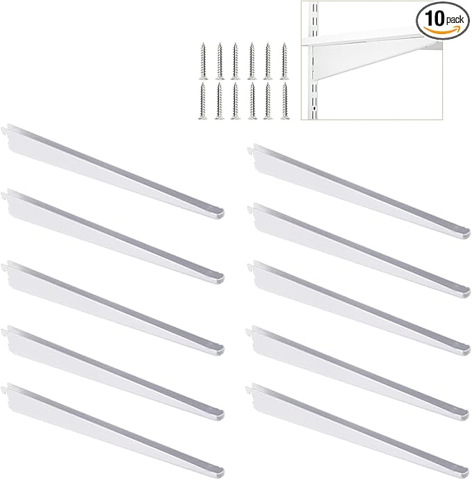 10 Pack 16.5‑Inch Adjustable Wire Shelf Brackets – Heavy‑Duty Double‑Track Closet & Wall Shelving System Supports（White）
