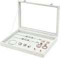 Coward Jewelry Organizer Tray Box, Grey Beige Velvet Blank Display Tray Case with Lid for Storage Necklaces Bracelets Rings Beads and Jewelry Accessories
