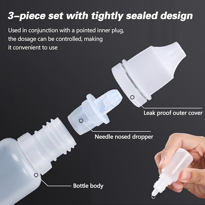 12PCS 10ML White Plastic Empty Squeezable Dropper Bottles Portable Eye Liquid Dropper Small Plastic Refillable Containers with Screw Cap and Plug (White, 10ML)