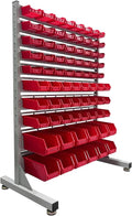 JZD Metal Bin Rack Storage Organizer System, Heavy Duty Steel Frame, 76 Plastic Bins, for Garage Workshop Factory