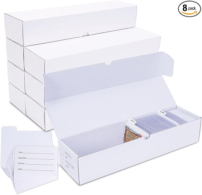 Trading-Card Storage Box, 8-Pack • 1000 Count Corrugated Cardboard Storage Box with dividers & labels for TCG/Magic/Mtg storage and Collection, 14.4 INCH Horizontal